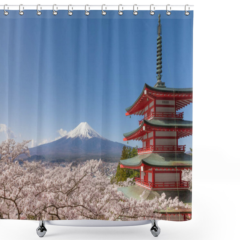 Personality  Mountain Fuji And Red Pagoda Shower Curtains