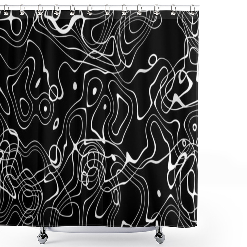 Personality  Black And White Curve Wave Line Abstract Background. Shower Curtains