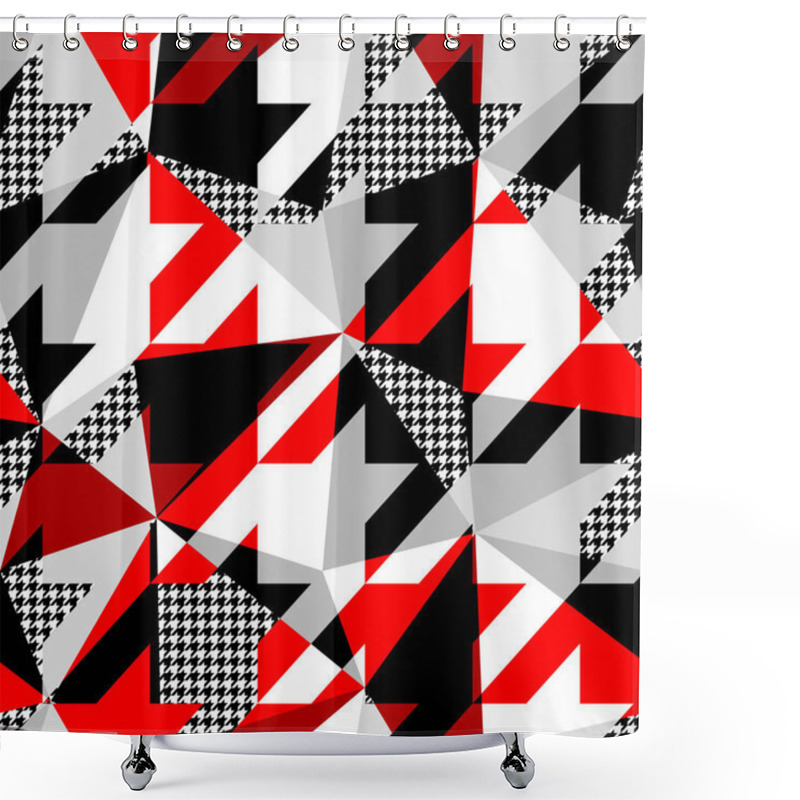 Personality  . Classic Hounds-tooth Pattern In A Patchwork Collage Style. Shower Curtains