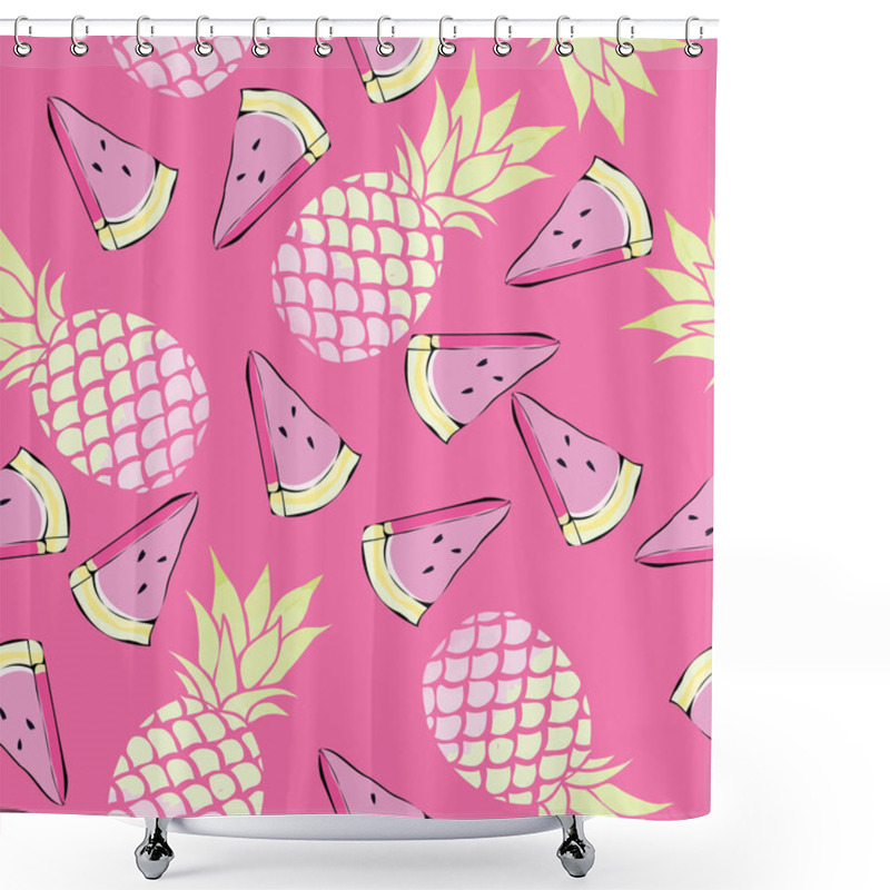 Personality  Pineapples And Watermelon Seamless Pattern Shower Curtains