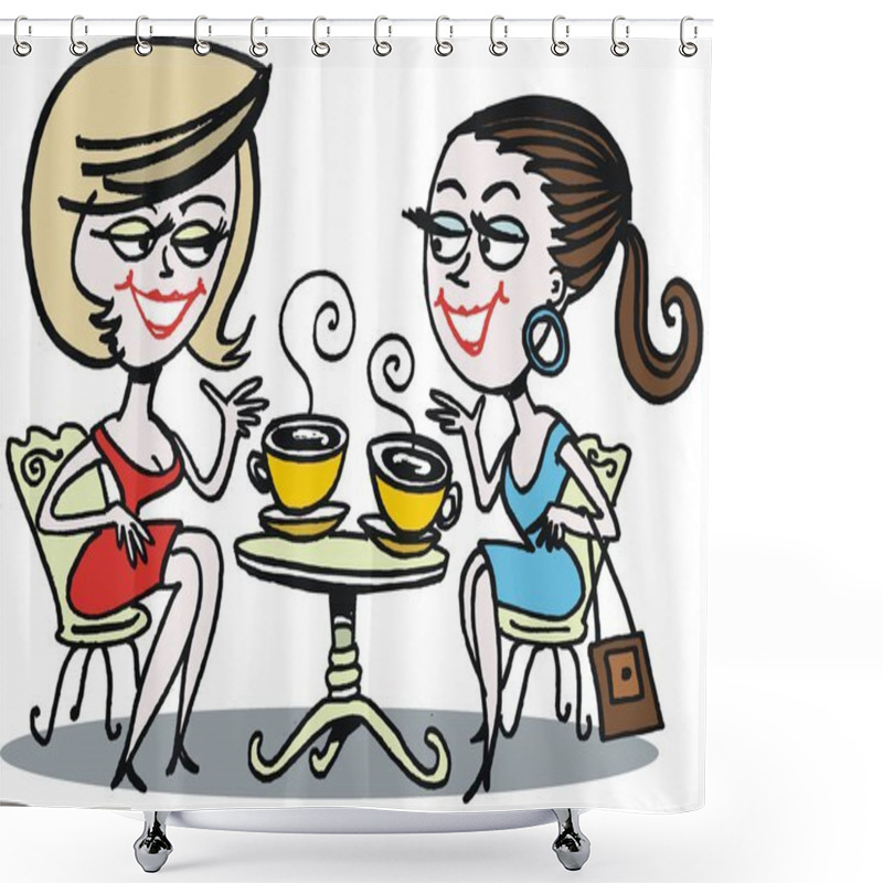 Personality  Vector Cartoon Of Two Women Talking Over Cup Of Coffee. Shower Curtains