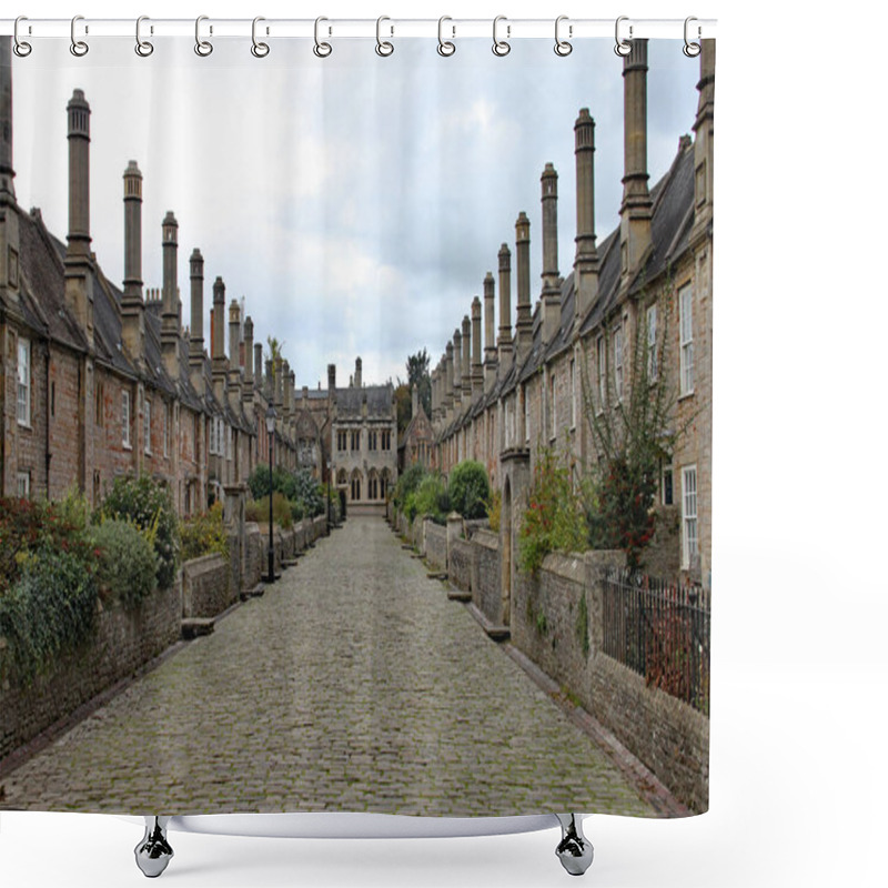 Personality  The Empty Cobblestone Street Of Vicar's Close In Wells, Somerset Shower Curtains