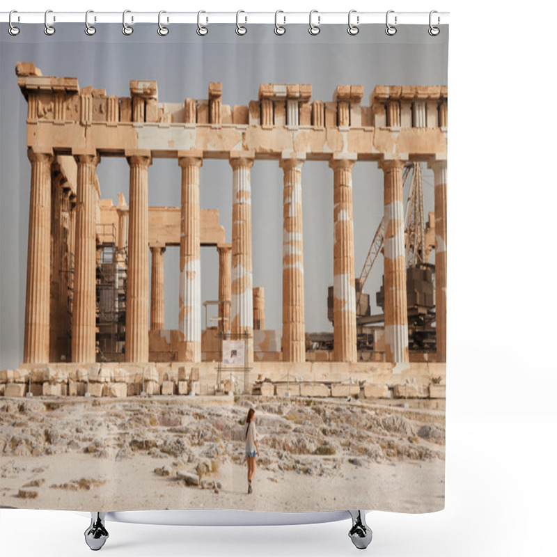 Personality  The Tourist Near The Acropolis Of Athens, Greece Shower Curtains