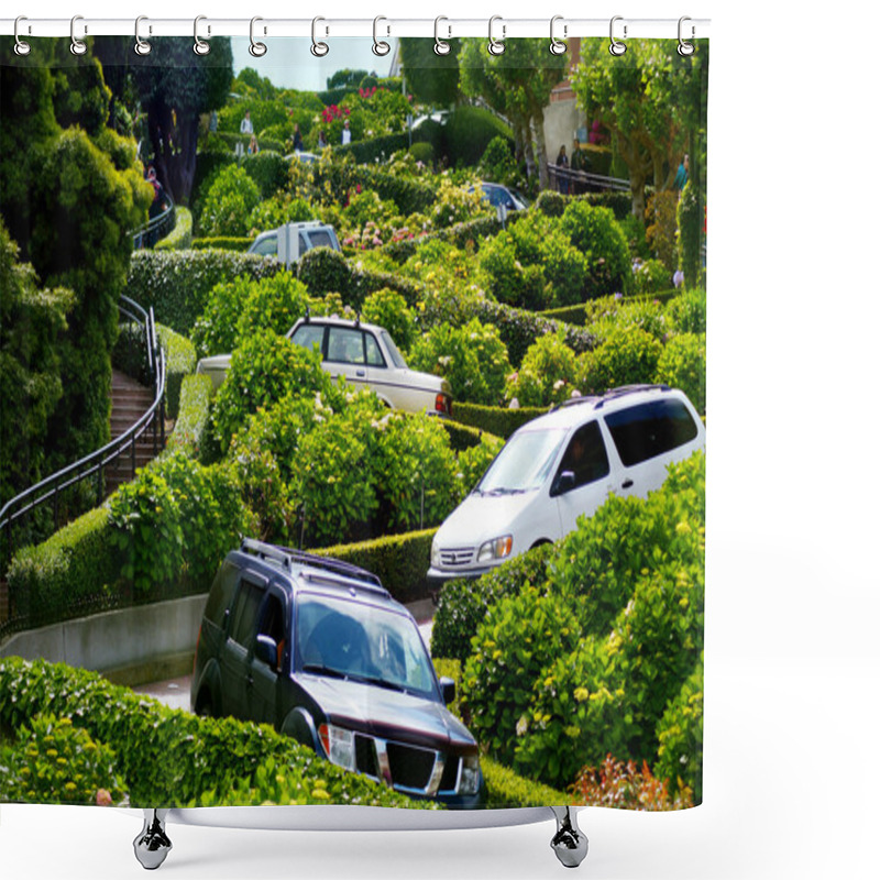 Personality  Cars Drive Down Lombard Street Switchback In San Francisco CA Shower Curtains