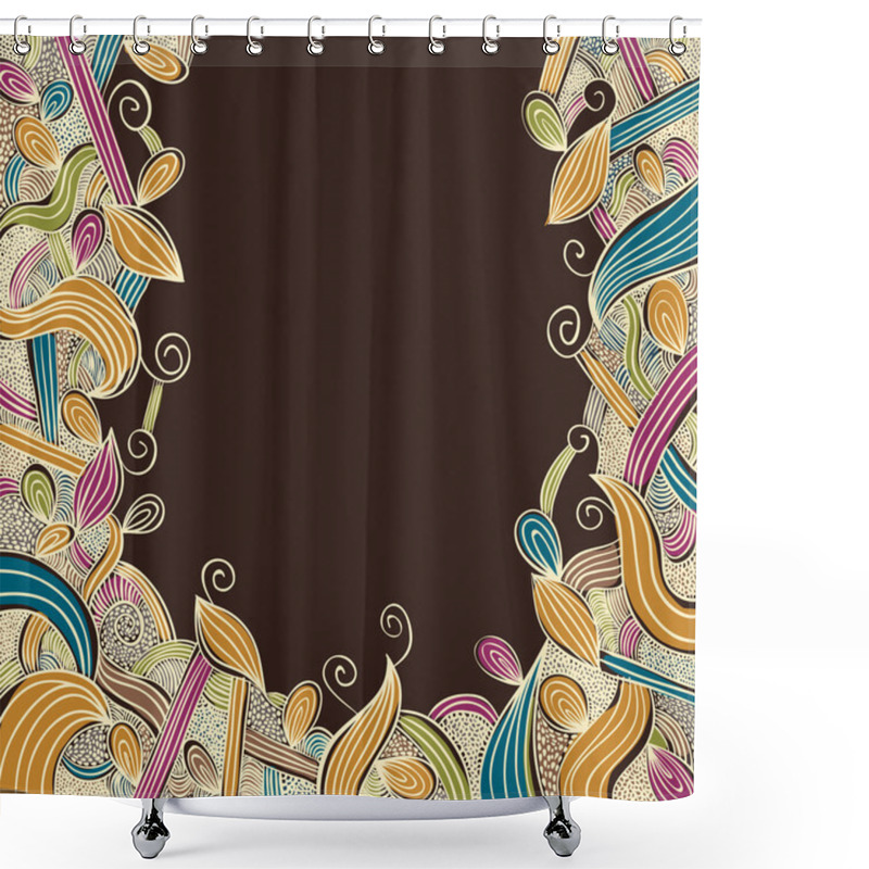 Personality  Floral Bright Hand Drawn Framing With Curls On Brown Background, Shower Curtains