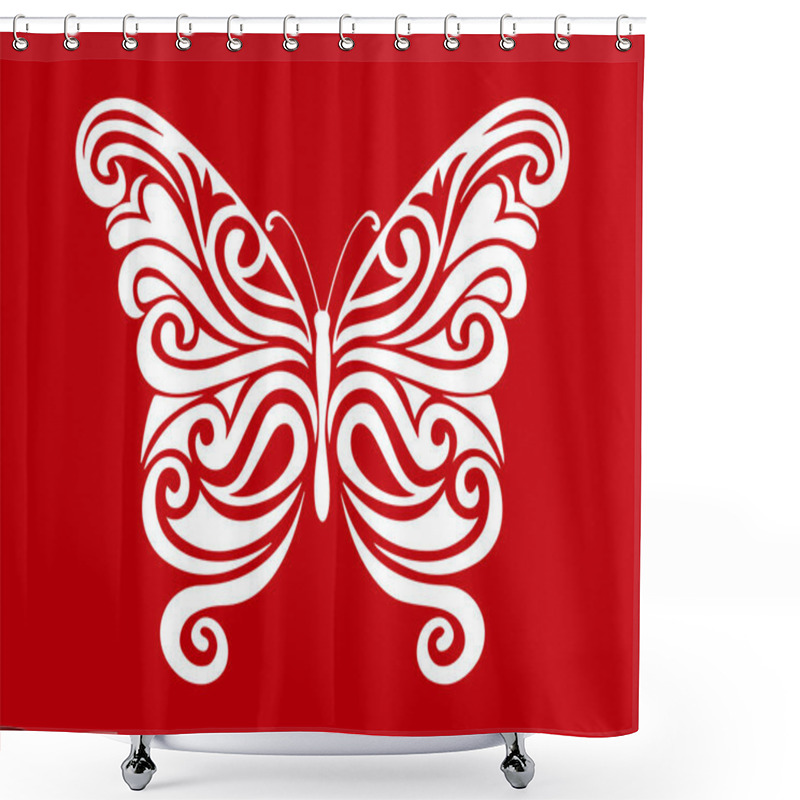 Personality  Butterfly Motif Or White Butterfly Isolated On Red Background.  Shower Curtains