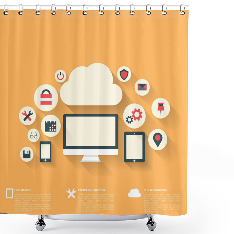 Personality  Flat Abstract Background With Web Icons. Interface Symbols. Cloud Computing. Mobile Devices. Shower Curtains