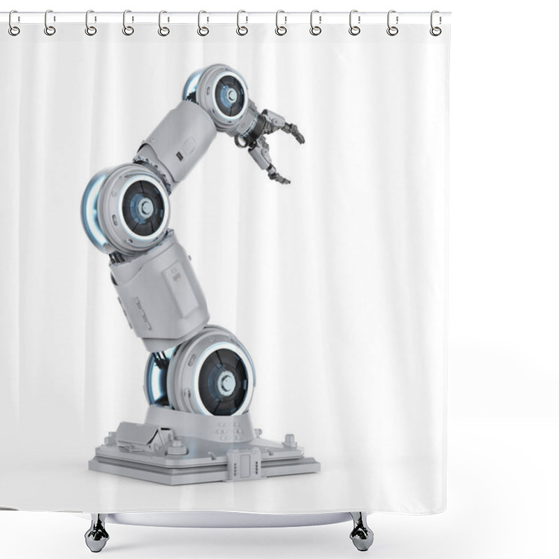 Personality  3d Rendering White Robotic Arm On White Background Shower Curtains