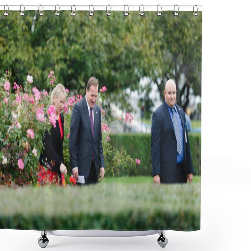 Personality  Margot Elisabeth Wahlstrom And Stefan Lofven In NYC Shower Curtains