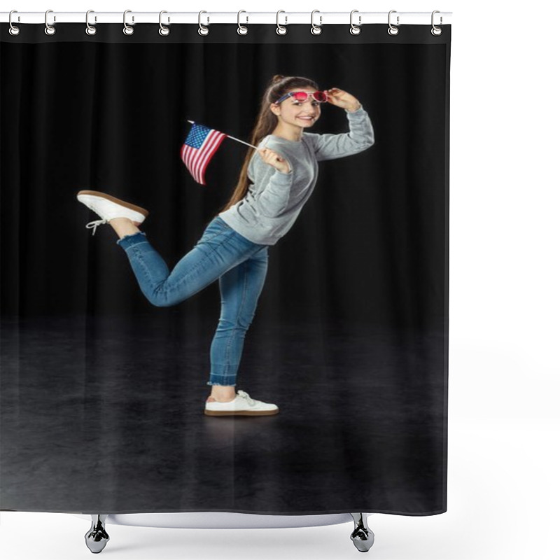 Personality  Girl With Usa Flag And Glasses Shower Curtains