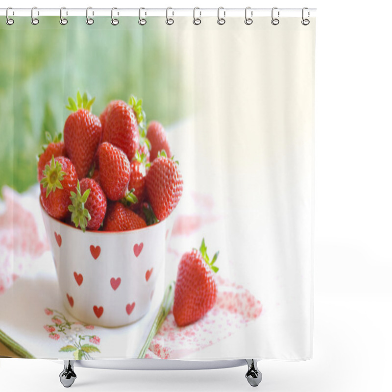 Personality  Cup With Strawberries Shower Curtains