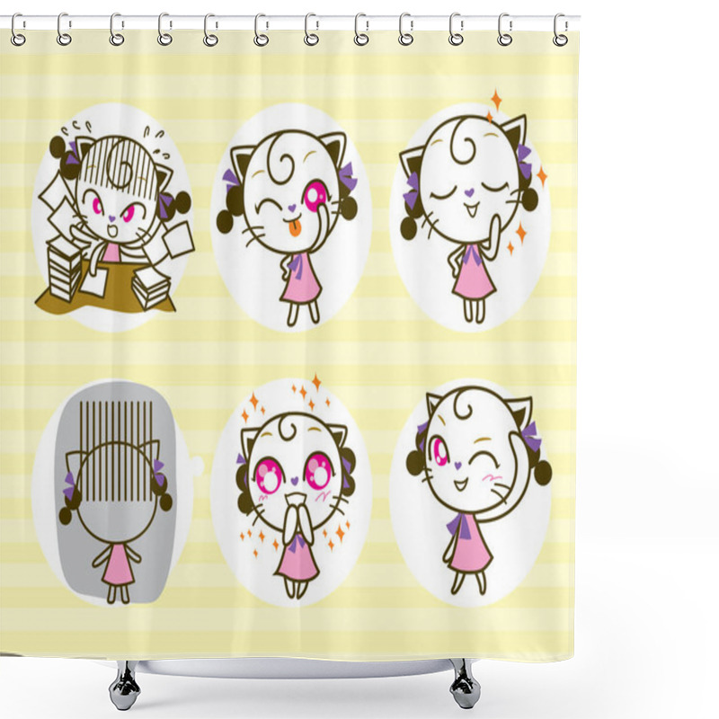 Personality  Set Of Cute Cats Cartoon. Vector Illustration Shower Curtains