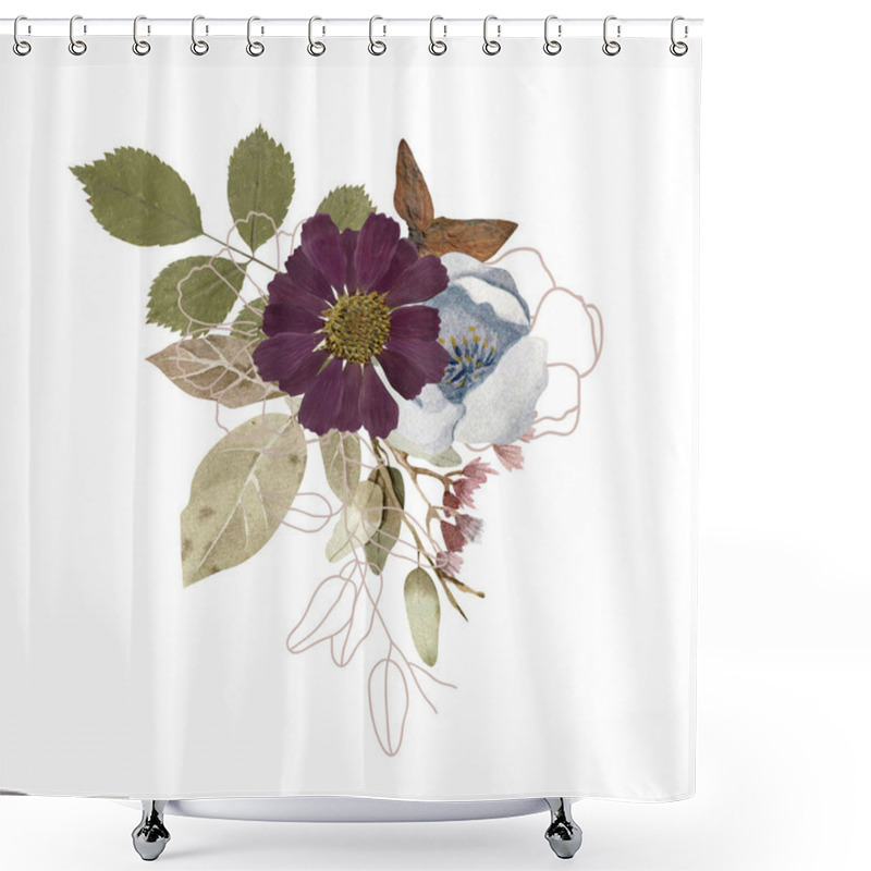 Personality  Flowers Composition - Bouquet, Arrangement - Hand Painted Illustration With Real Dry Flowers - Herbarium Shower Curtains