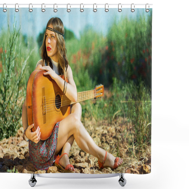 Personality  Beautiful Girl On A Road Shower Curtains