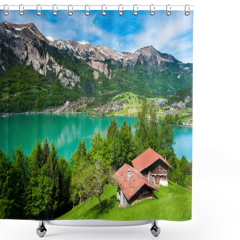 Personality  Panorama Of Lake Brienz Shower Curtains