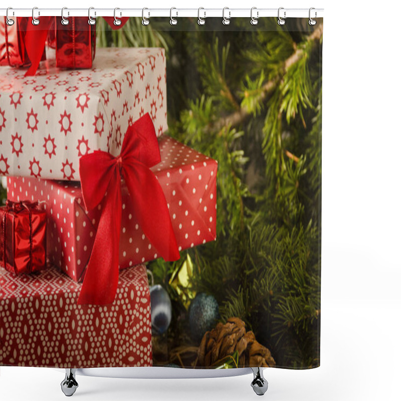 Personality  Christmas Gifts Fir Branches Cones Close Up Shower Curtains