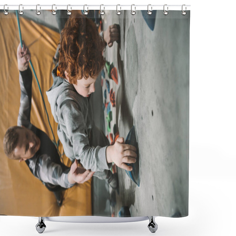 Personality  Little Boy Climbing Wall At Gym Shower Curtains