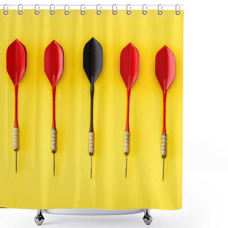 Personality  Flat Lay With Black Dart Among Red On Yellow  Shower Curtains