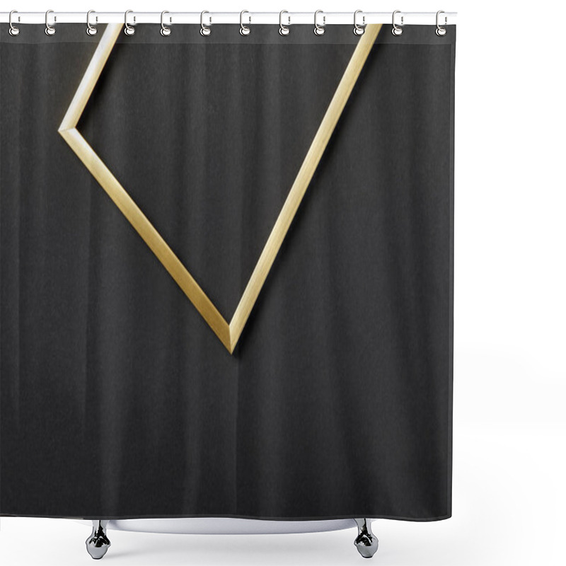 Personality  Top View Of Empty Golden Frame On Black Background With Copy Space Shower Curtains