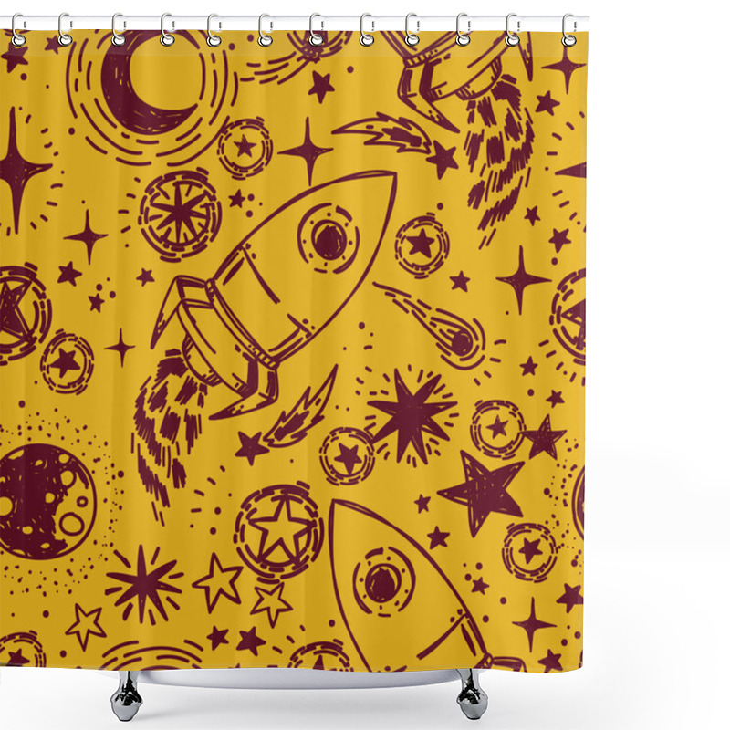 Personality  Seamless Pattern With Sketch Style Stars, Rockets, Comets And Planets Shower Curtains