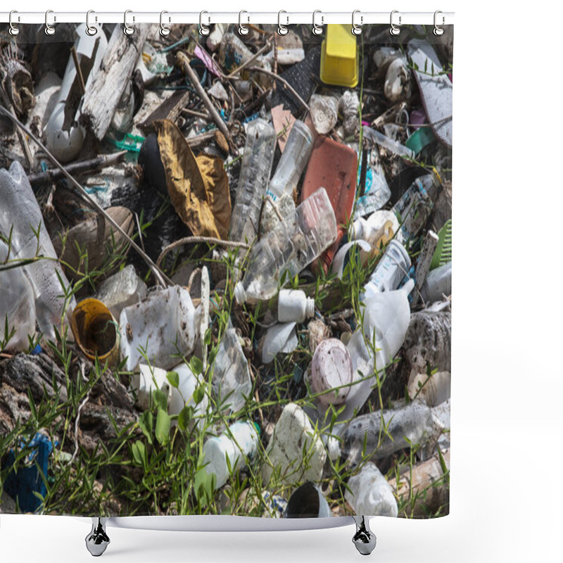 Personality  Dramatic Shot Of Rubbish Covered Beach In Archipelago Of Bacuit In Philippines Shower Curtains