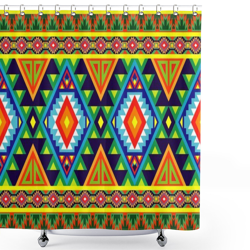 Personality  Vibrant Tribal Geometric Pattern With Bold Diamond Motifs, Zigzag Lines, And Symmetrical Shapes. Perfect For Backgrounds, Textiles, Decorative Art, And Designs Inspired By Traditional Motifs. Shower Curtains