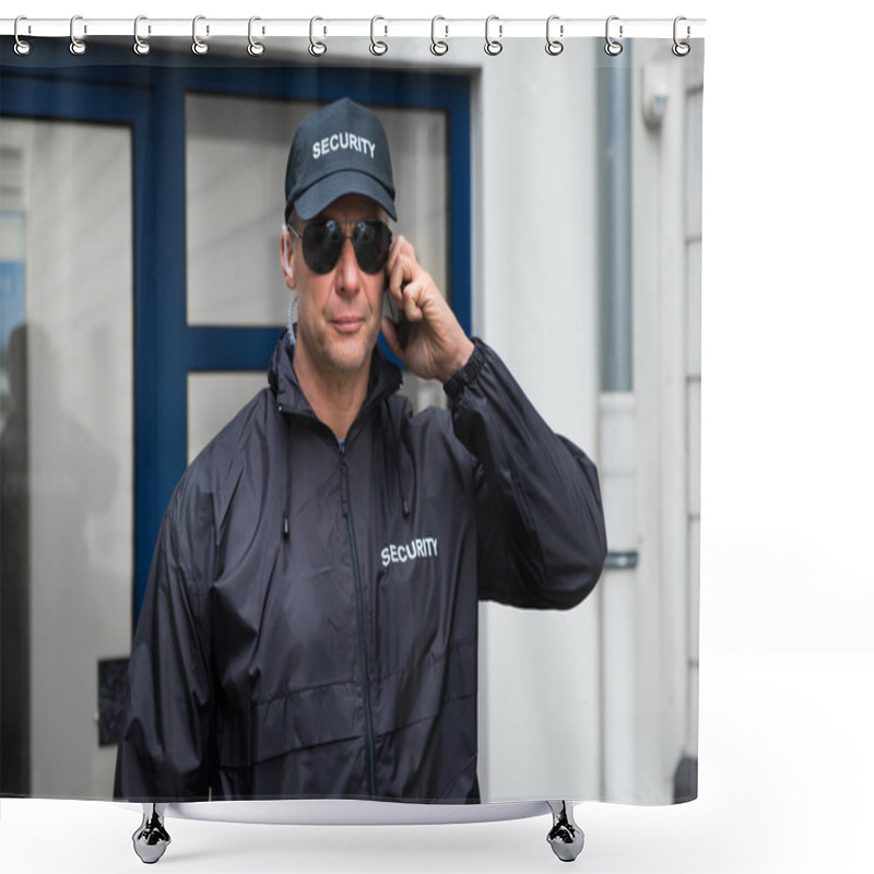 Personality  Confident Security Guard Using  Phone Shower Curtains