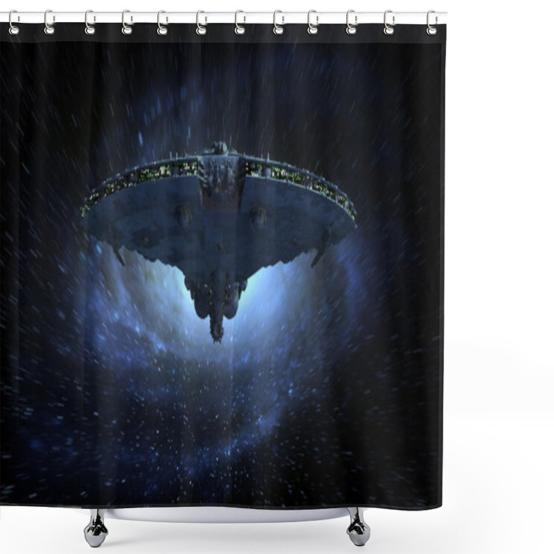 Personality  3D CG Rendering Of A Space Ship Shower Curtains