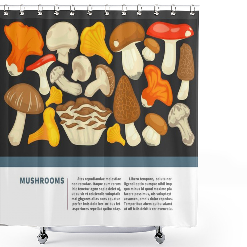 Personality  Ripe Forest Mushrooms On Promotional Poster With Sample Text Shower Curtains