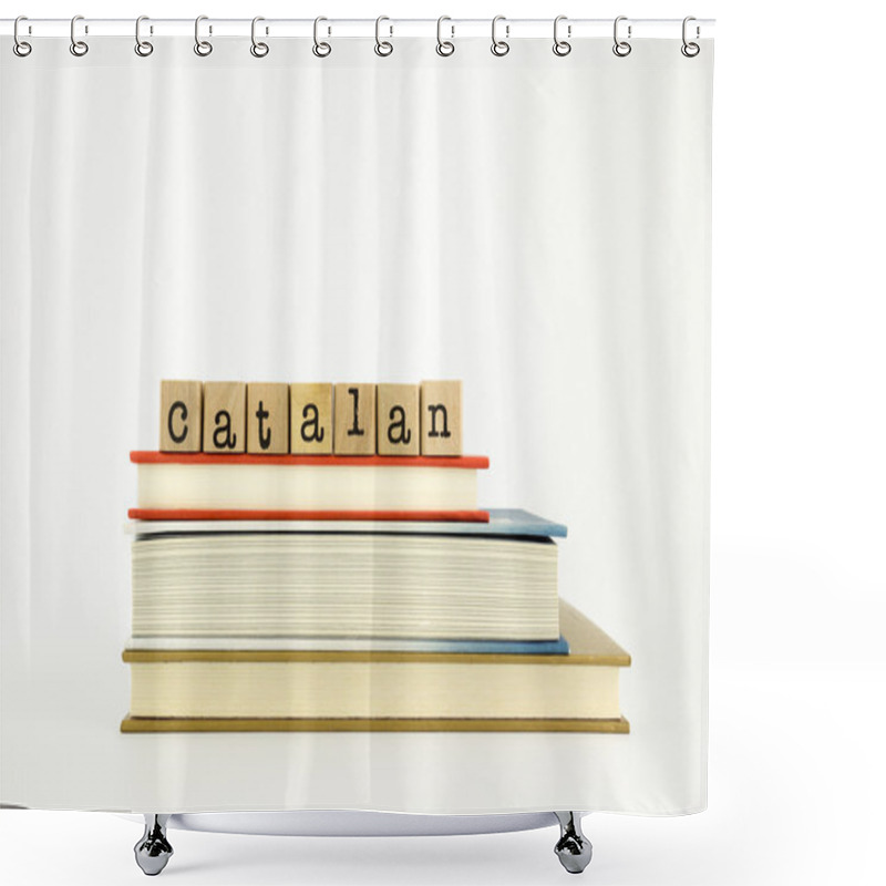 Personality  Catalan Language Word On Wood Stamps And Books Shower Curtains