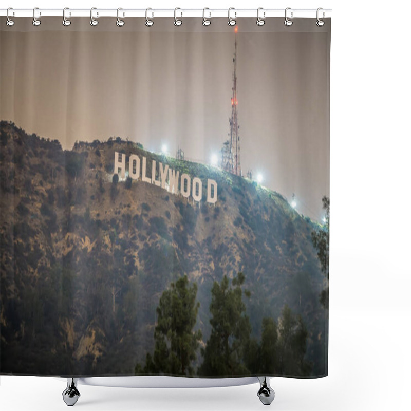 Personality  Hollywood Sign Lit At Night Shower Curtains