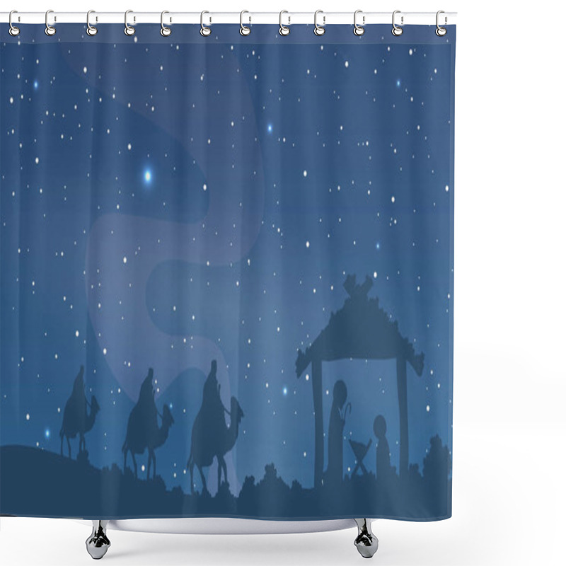 Personality  Jesus Mary And Joseph Against Sky, Vector Art Illustration. Shower Curtains