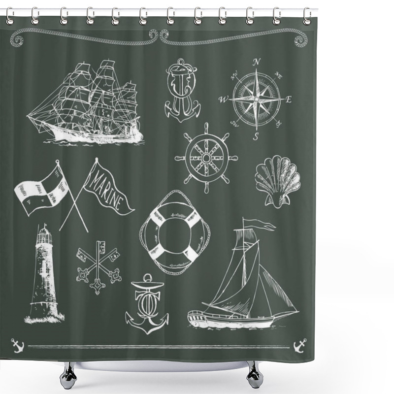 Personality  Marine Motifs On Chalkboard Shower Curtains