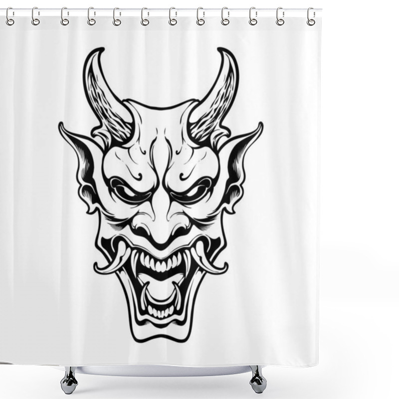 Personality  Oni Japanese Mask Line Art Illustration Shower Curtains