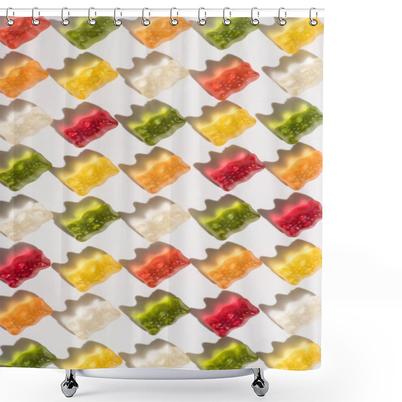 Personality  Full Frame Shot Of Sweet Gummy Bears Pattern On White Shower Curtains