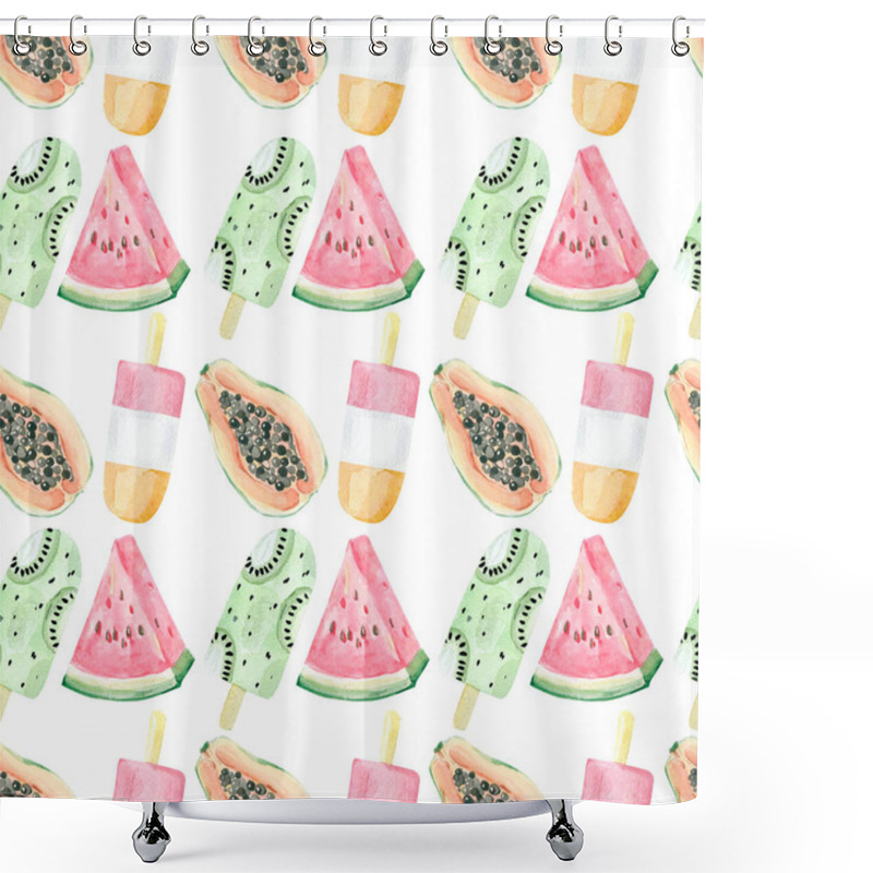 Personality  Watercolor Seamless Pattern Tropical Fruit And Juce Ice Cream. Summer Party Food For Digital Paper Or Textile Fabric, Wrapping Paper, Party Card Background. Shower Curtains