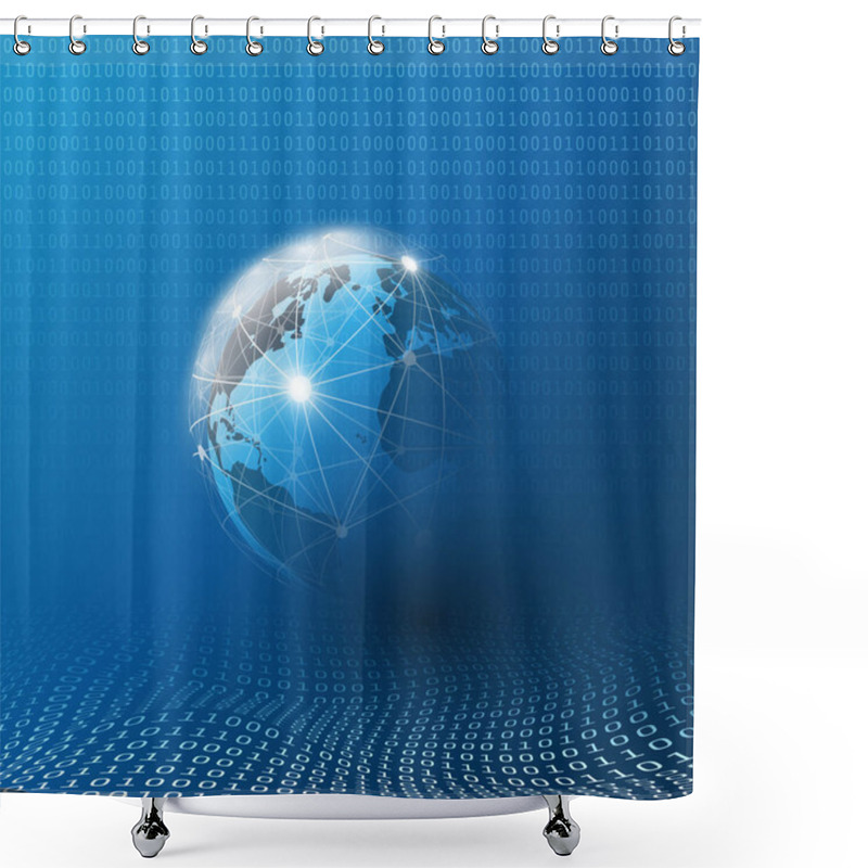 Personality  Digital Matrix, Bits Pattern Of Ones And Zeros - Abstract Modern 3D Digital Information Vector Background Or Wallpaper Template For Business, IT Or Technology With Earth Globe And Wire Mesh  Shower Curtains