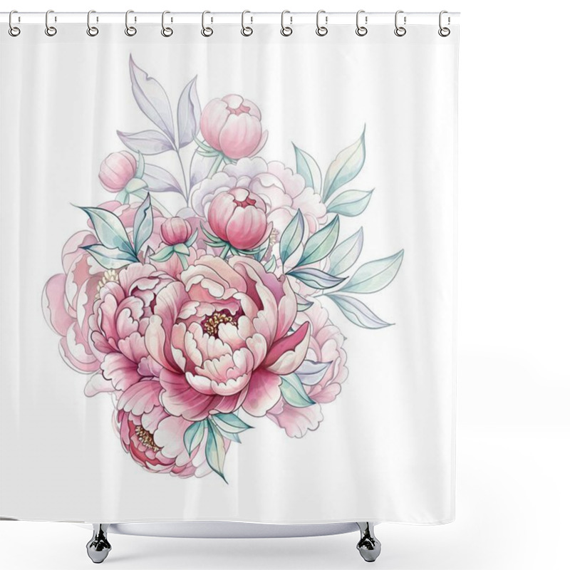 Personality  A Stunning Display Of Peonies Blooms In Shades Of Pink, Surrounded By Gentle Green Leaves, Capturing The Beauty Of Natures Artistry. Shower Curtains