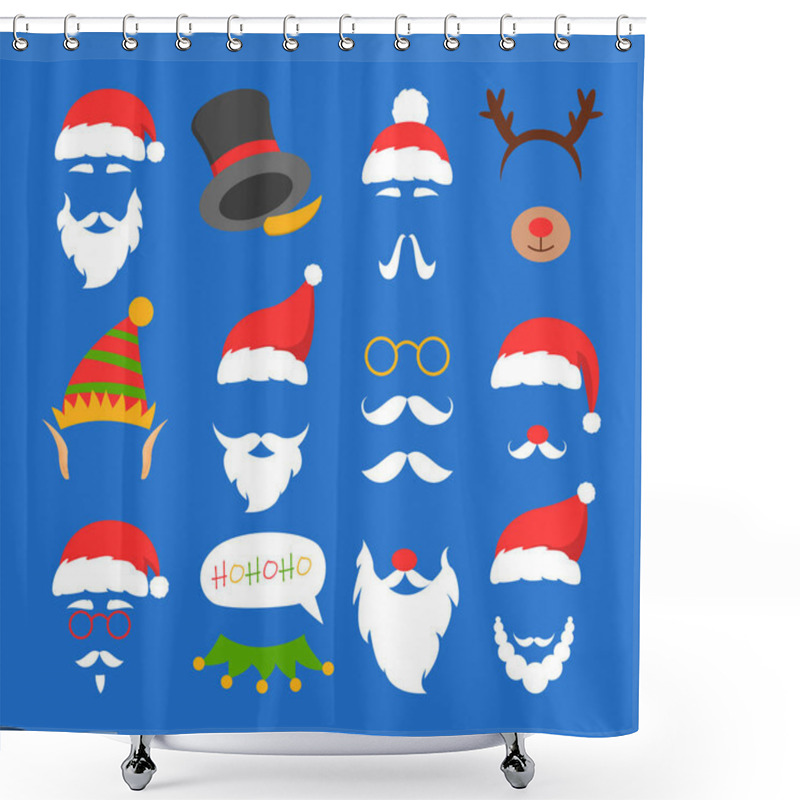 Personality  Santa Claus Mask Set Vector Isolated. Christmas White Beard Shower Curtains