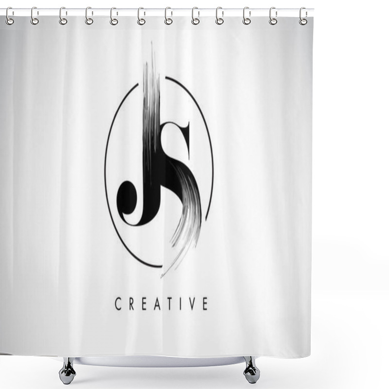 Personality  JS Brush Stroke Letter Logo Design. Black Paint Logo Leters Icon Shower Curtains