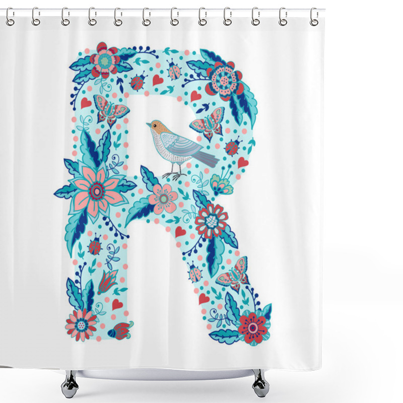 Personality  Floral Alphabet Letter R Shower Curtains