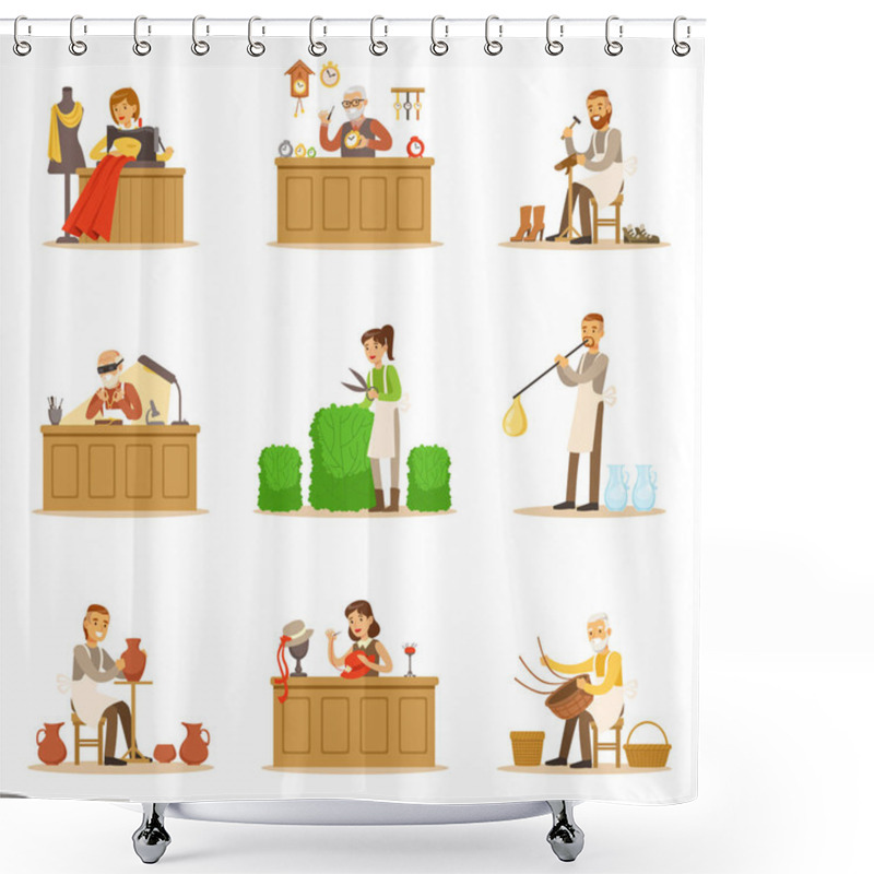 Personality  Artisan Craftsmanship Masters, Adult People And Craft Hobbies And Professions Set Of Vector Illustrations. Shower Curtains