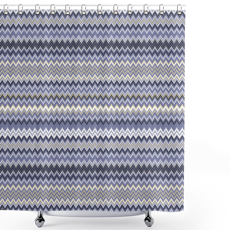 Personality  Fashion Abstract Geometrical Chevron Pattern. Seamless Vector Background. Blue. Beige. Violet Shower Curtains