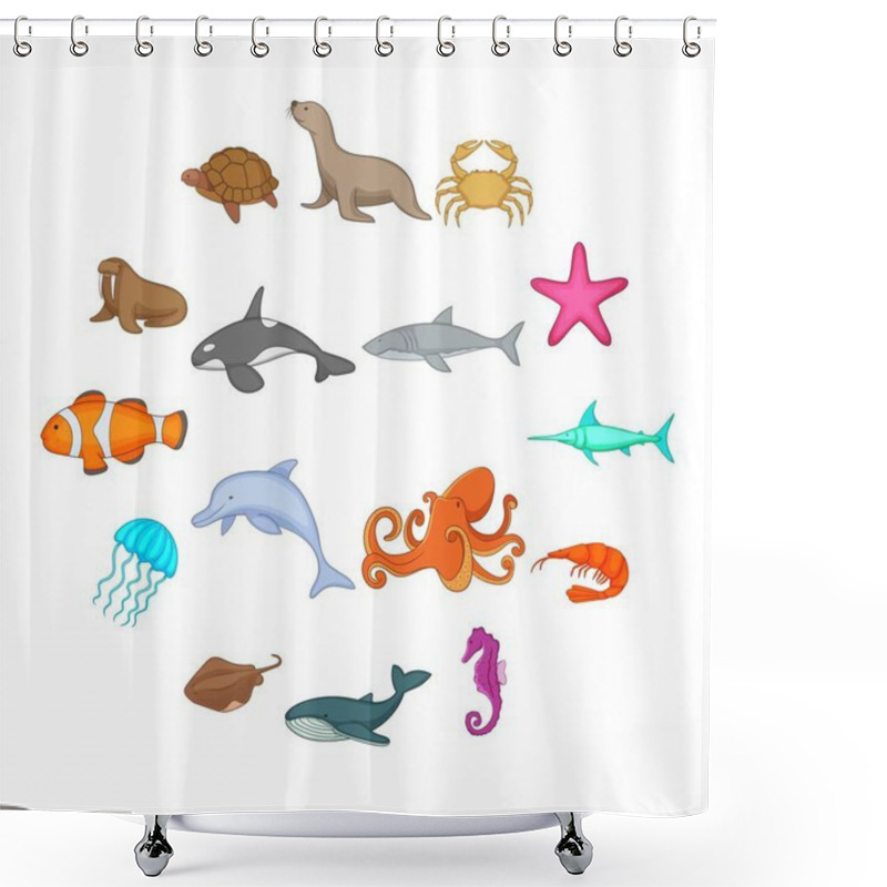 Personality  Ocean Inhabitants Icons Set, Cartoon Style Shower Curtains