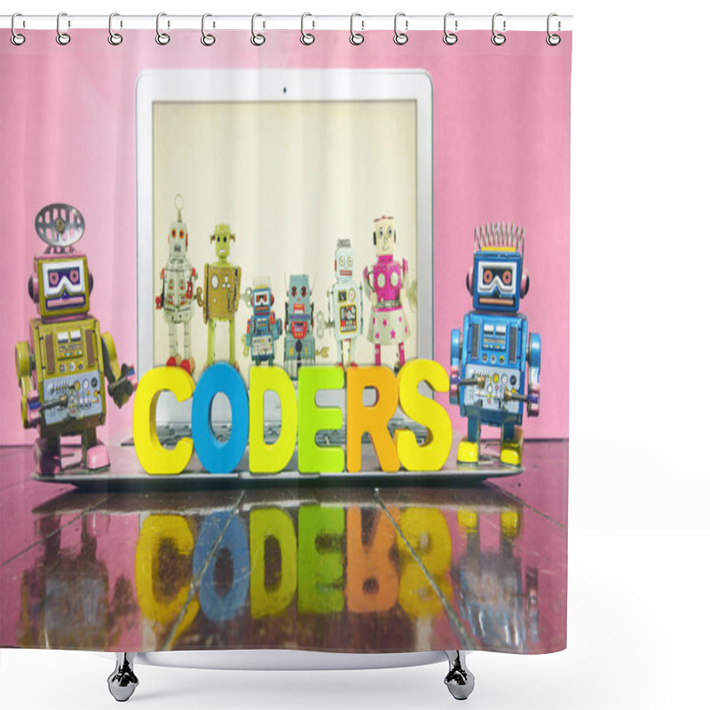 Personality  The Word CODERS  With Wooden Letters  Shower Curtains