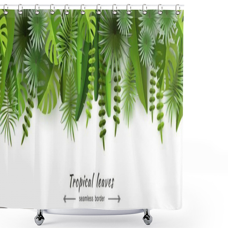 Personality  Tropical Leaves Seamless Border Isolated On White Background Summer And Seasonal Design Travel Advertising And Tourism Volumetric Image Cut Paper Vector Illustration Shower Curtains