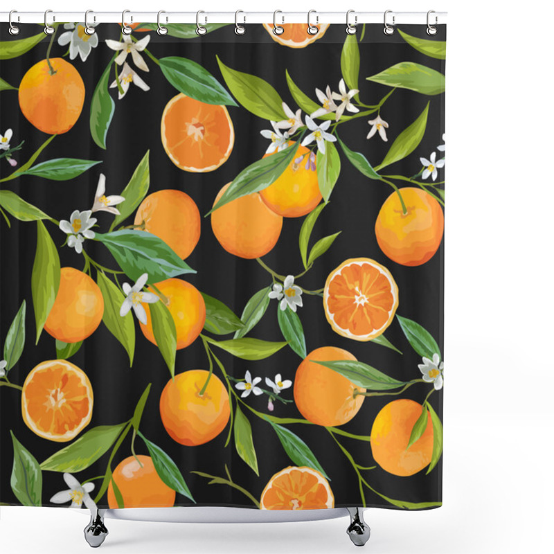 Personality  Seamless Pattern. Orange Fruits Background. Floral Pattern. Flowers, Leaves, Fruits Background. Vector Shower Curtains