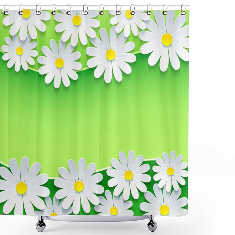 Personality  Floral Green Background, Frame With 3d Chamomile Flower Shower Curtains