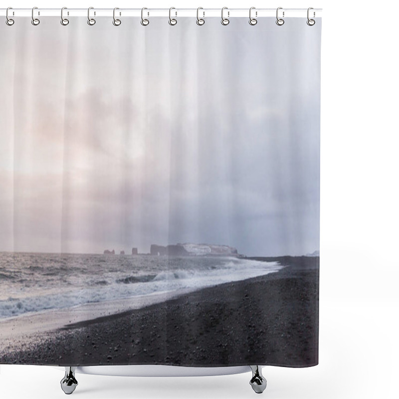 Personality  Majestic Seacoast With Wavy Sea And Cliffs, Vik Dyrholaey, Reynisfjara Beach, Iceland Shower Curtains