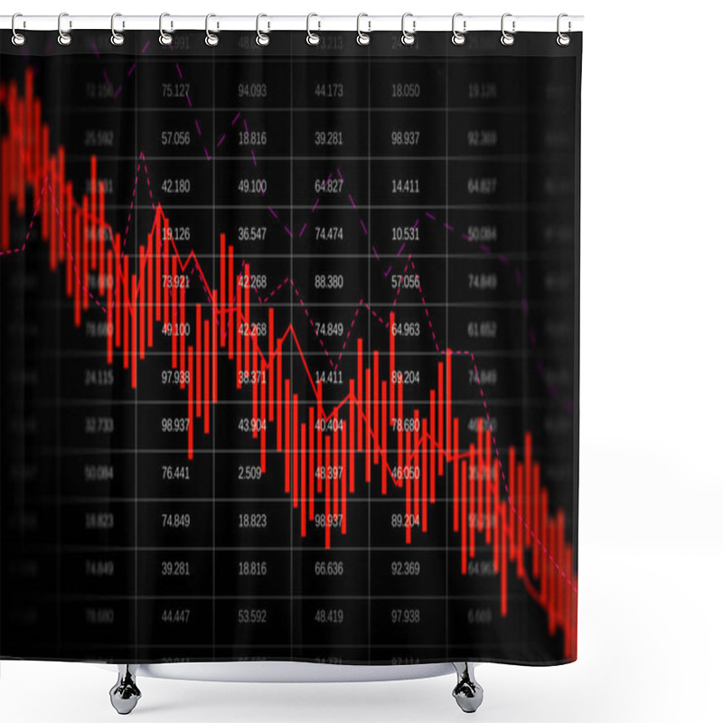 Personality  Flling Red Business Graph Grid On Black Background. Crisis, Recession And Stock Market Concept. 3D Rendering Shower Curtains